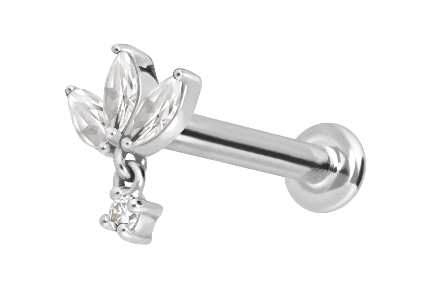 14 Karat Gold Labret Piercing mit Innengewinde MOISSANIT-LOTUSBLÜTE